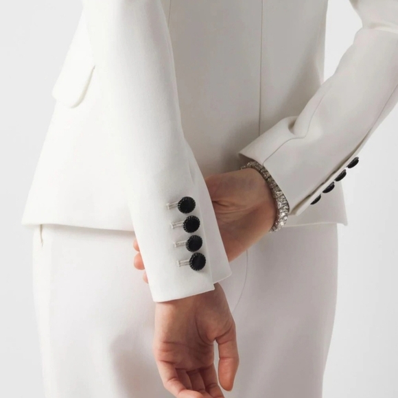 Elegant White Double-Breasted Women's Blazer White Black - Picture 3 of 14